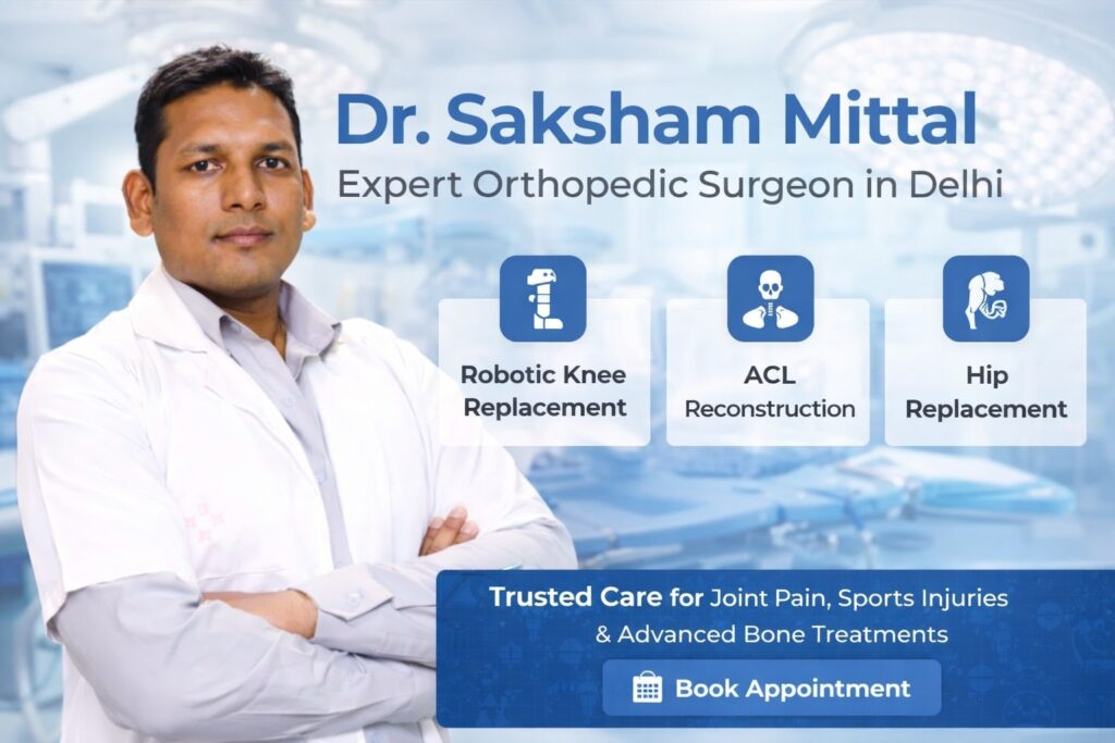 Orthopedic doctor in North West Delhi consulting a patient for knee and hip treatment.