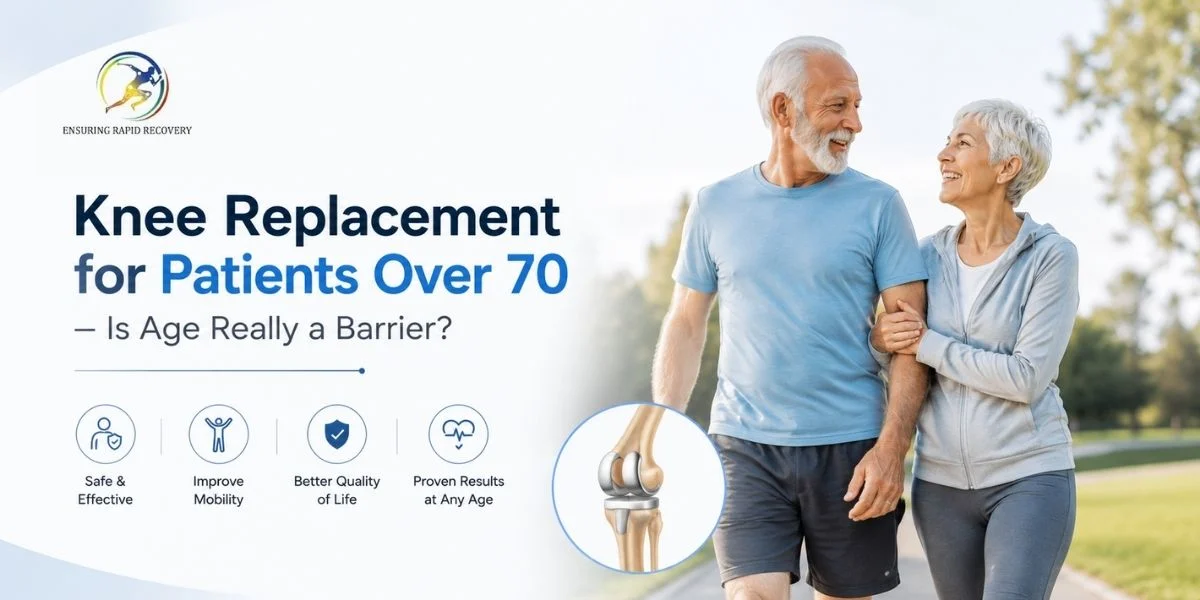 Elderly patient consulting orthopedic surgeon for knee replacement over 70 in Delhi