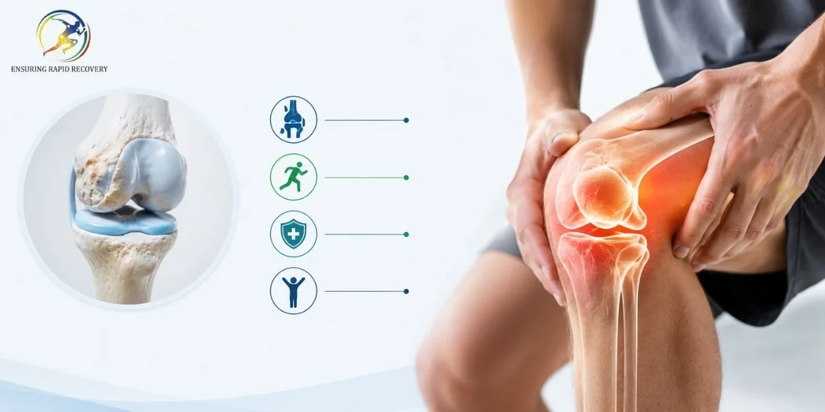 Knee cartilage damage showing wear and tear in knee joint cartilage causing pain, swelling, and stiffness