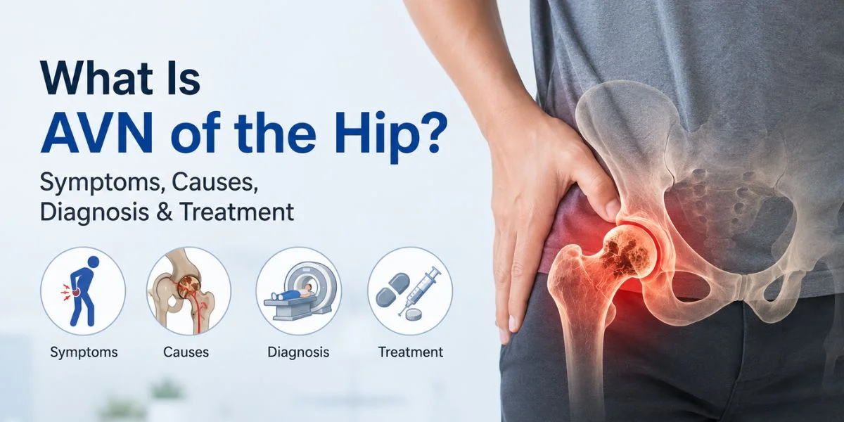 AVN of the hip showing femoral head damage and comparison with a normal hip joint